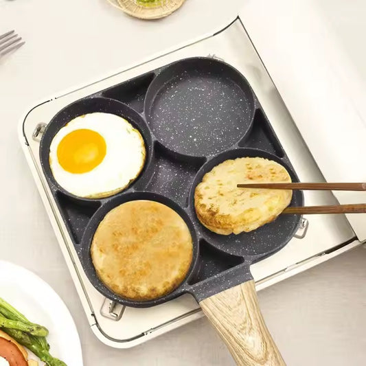 Tigaie din aluminiu antiaderenta pentru oua si clatite cu maner de lemn