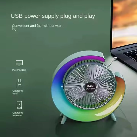 Mini ventilator de birou rotund cu LED RGB