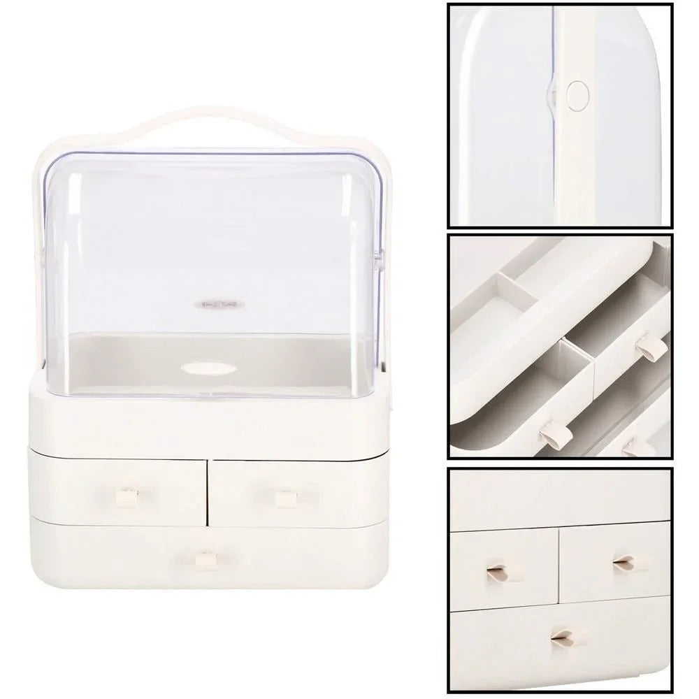 Organizator cosmetice, plastic, 3 niveluri, 3 sertare