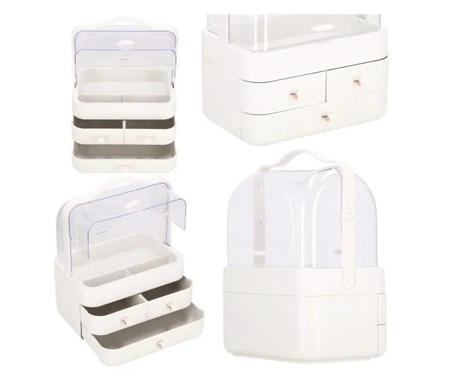 Organizator cosmetice, plastic, 3 niveluri, 3 sertare