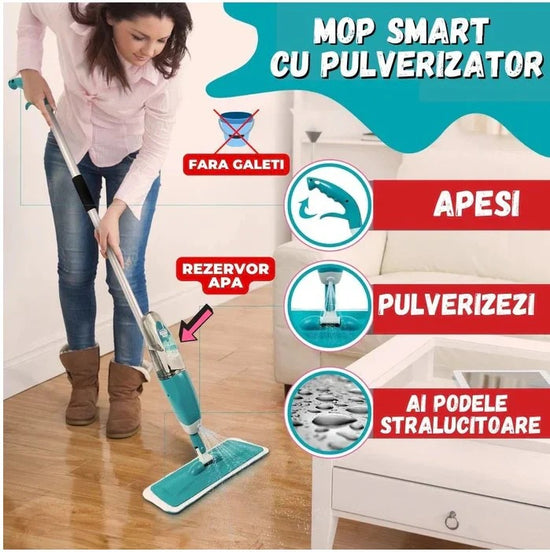 Mop plat cu pulverizator si recipient solutie de 1L