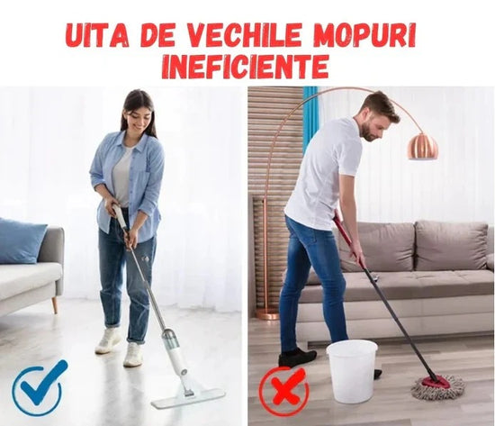 Mop plat cu pulverizator si recipient solutie de 1L