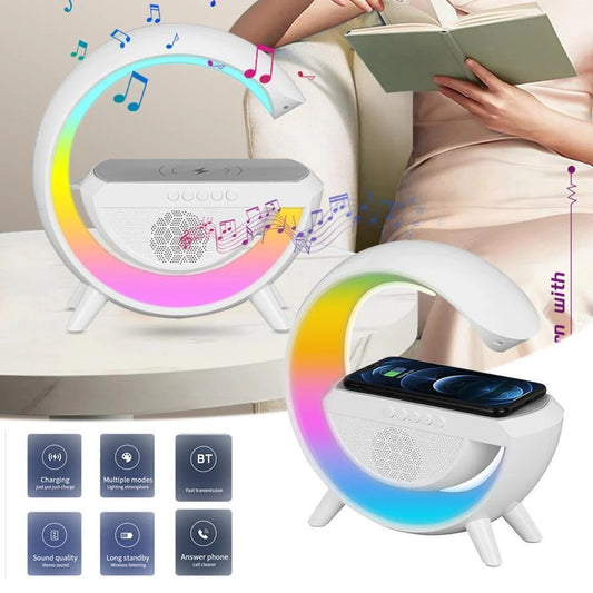Statie Incarcare Wireless 3 in 1 cu Lampa RGB și Boxa Bluetooth