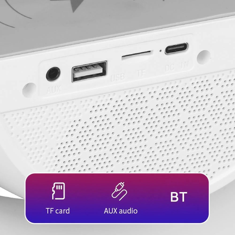 Statie Incarcare Wireless 3 in 1 cu Lampa RGB și Boxa Bluetooth