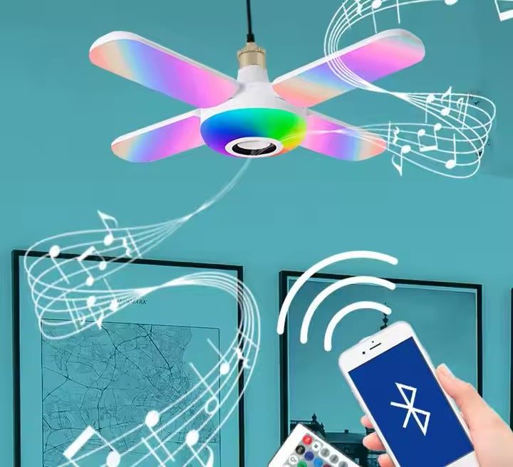 Bec cu patru brate, lumina multicolora, functie muzicala prin bluetooth si cu telecomanda inclusa