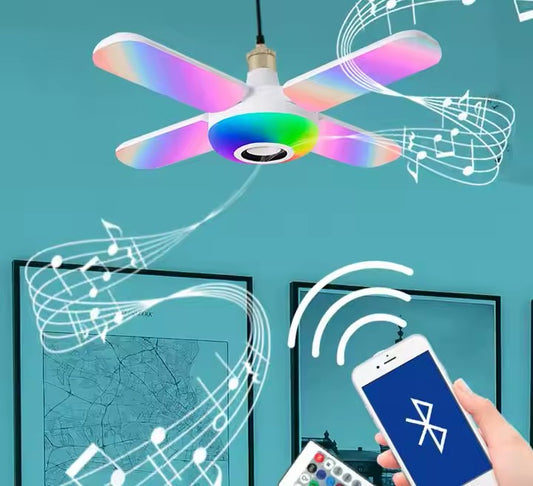 Bec cu patru brate, lumina multicolora, functie muzicala prin bluetooth si cu telecomanda inclusa