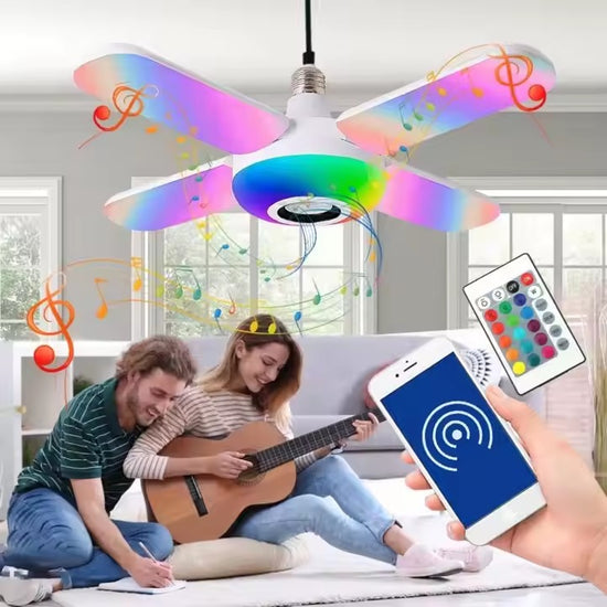 Bec cu patru brate, lumina multicolora, functie muzicala prin bluetooth si cu telecomanda inclusa