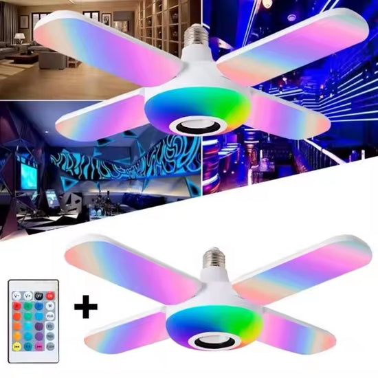 Bec cu patru brate, lumina multicolora, functie muzicala prin bluetooth si cu telecomanda inclusa